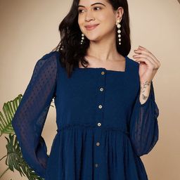 R.Code by The Roadster Life Co. Women Self design Puff Sleeve Peplum Top-picture-41