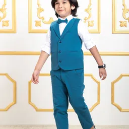 Mark & Mia Full Sleeves Solid Colour 3 Piece Party Suit with Bow - Blue & White image 3