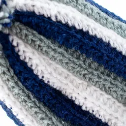 Knits & Knots Woollen Blend Striped Handmade Cap - White & Blue image 3