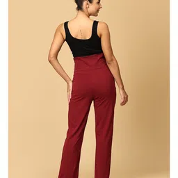 The Mom Store Pack Of 2 Cotton Spandex Solid Maternity Track Pants - Maroon & Navy Blue image 4