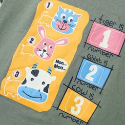 Enfance Core Embosis Hosiery Half Sleeves Animals Printed Tee - Olive Green image 3