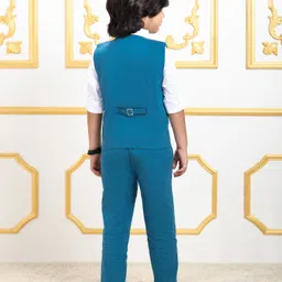 Mark & Mia Full Sleeves Solid Colour 3 Piece Party Suit with Bow - Blue & White image 4