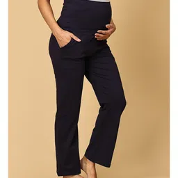 The Mom Store Pack Of 2 Cotton Spandex Solid Maternity Track Pants - Maroon & Navy Blue image 5