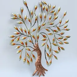 vedas Mystic Indiana Yellow & Copper Textured Metal Peach Tree Wall Decor-image-43