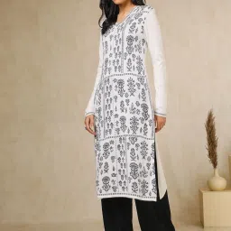 Soch White Acrylic Regular Fit Woven Design Kurta image 4