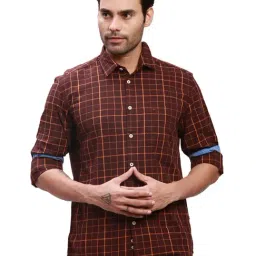 Parx Brown Cotton Slim Fit Checks Shirt-picture-19