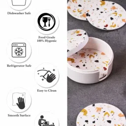 Stehlen White Melamine Printed Coaster with Coaster Box - Set of 6 image 4