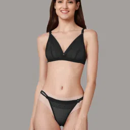 AROUSY Black & Pink Self Pattern Bra Panty Set - Pack Of 2 image 4