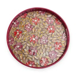 Pure Home and Living Orange & Pink Bamboo Round Tray image 4