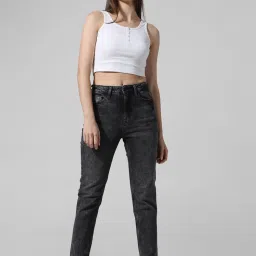 Only Black Cotton Straight Fit High Rise Jeans image 4