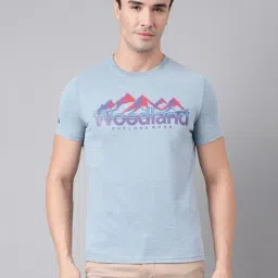 Woodland Blue Melange Regular Fit Printed Crew T-Shirt-image-38