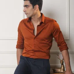 Subtract Orange Cotton Slim fit Solid Formal Shirts-picture-12