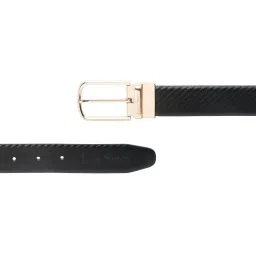 Louis Stitch Black Textured Leather Reversible Belt for Men image 4