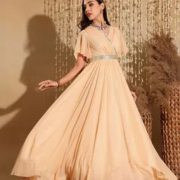 Miss Chase V-Neck Georgette Maxi Ethnic Dress-picture-34