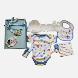 Little Surprise Box Kids Blue & White Cotton Printed Full Sleeves Gift Set-image-12