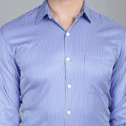 Indian Needle Blue Regular Fit Striped Cotton Shirt image 4