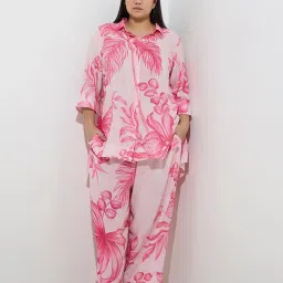 Diza by Westside Pink Foliage Printed High-Low Ethnic Tunic image 4