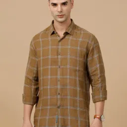 Linen Club Brown Linen Slim fit Checks casual shirts-picture-22