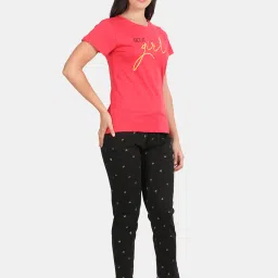 Kryptic Pink & Black Cotton Graphic Print T-Shirt With Pyjamas image 4