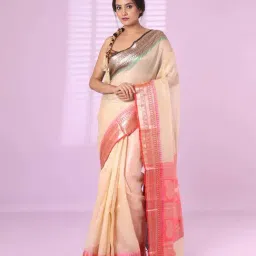 CHARUKRITI Beige Woven Saree With Unstitched Blouse-picture-13