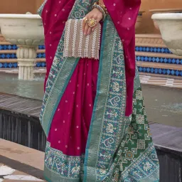 Elora Pink & Blue Woven Saree With Unstitched Blouse image 4