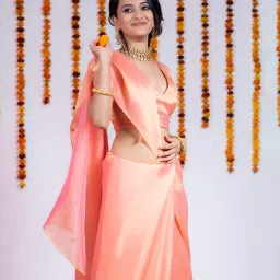 Swtantra Peach Sarees With Unstitched Self Blouse image 4