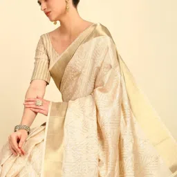 Soch Womens Beige Geometric Sequinned Tussar Saree With Zari image 4