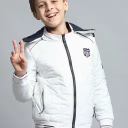 Monte Carlo Boys Self Design White Detachable Hood Full Sleeve Jacket image 4