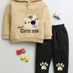Bumzee Boys Beige & Black Printed Full Sleeves Hoodie with Joggers-picture-14