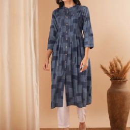 Fashor Blue Cotton Printed Three-Quarter Sleeves Kurta-picture-49