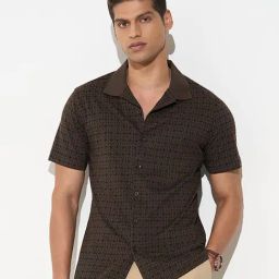Peregrine By Pantaloons Brown Cotton Slim Fit Printed Shirt-picture-18