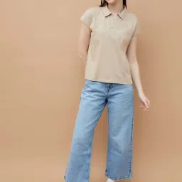 Fame Forever By Lifestyle Medium Beige Cotton Regular Fit Polo T-Shirt image 4