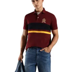 Tommy Hilfiger Red Cotton Regular Fit Striped Polo T-Shirt image 5