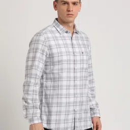 Turtle Grey Cotton Slim Fit Chequered Shirt image 4