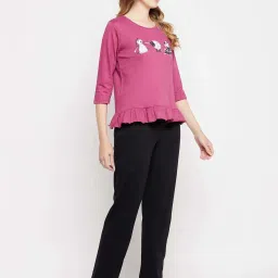 Clovia Purple Cotton Regular Fit Printed Top & Pyjama Set image 4