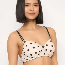 Clovia Beige Regular Fit Polka Dot Bra image 4