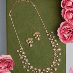 Zaveri Pearls Gold Tone Dazzling Cubic Zirconia Contemporary Brass Necklace & Earring Set-ZPFK18315-picture-24