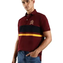 Tommy Hilfiger Red Cotton Regular Fit Striped Polo T-Shirt image 3