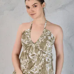 House of Mira Brown Cotton Abstract Dress image 4