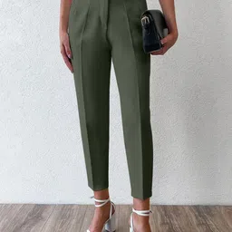 HIGH BUY Women Pencil Skinny Fit High-Rise Pleated Trousers-picture-35