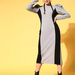 Athena Grey Colourblocked Volume Play Dress-image-24