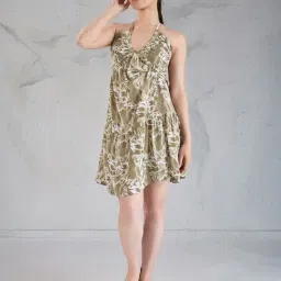 House of Mira Brown Cotton Abstract Dress-picture-31