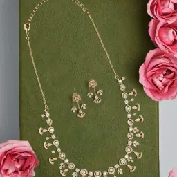 Zaveri Pearls Gold Tone Dazzling Cubic Zirconia Contemporary Brass Necklace & Earring Set-ZPFK18316-picture-14