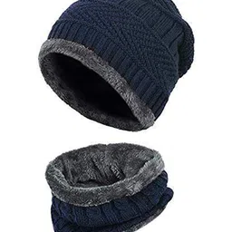 Navkar Crafts Unisex Woollen Winter Cap and Neck Scarve Set-image-44