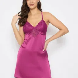 Clovia Pink Satin Solid Padded Babydoll-picture-11
