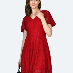 Zink London Red Lace A Line Dress-image-64
