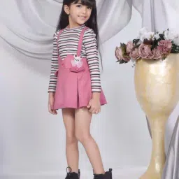 Peppermint Girls Pink & White Solid Full Sleeves Dungaree Set image 4