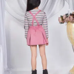 Peppermint Girls Pink & White Solid Full Sleeves Dungaree Set image 2