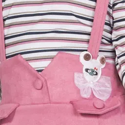 Peppermint Girls Pink & White Solid Full Sleeves Dungaree Set image 5