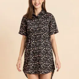 Moomaya Black & Beige Printed Shirt Dress-image-55